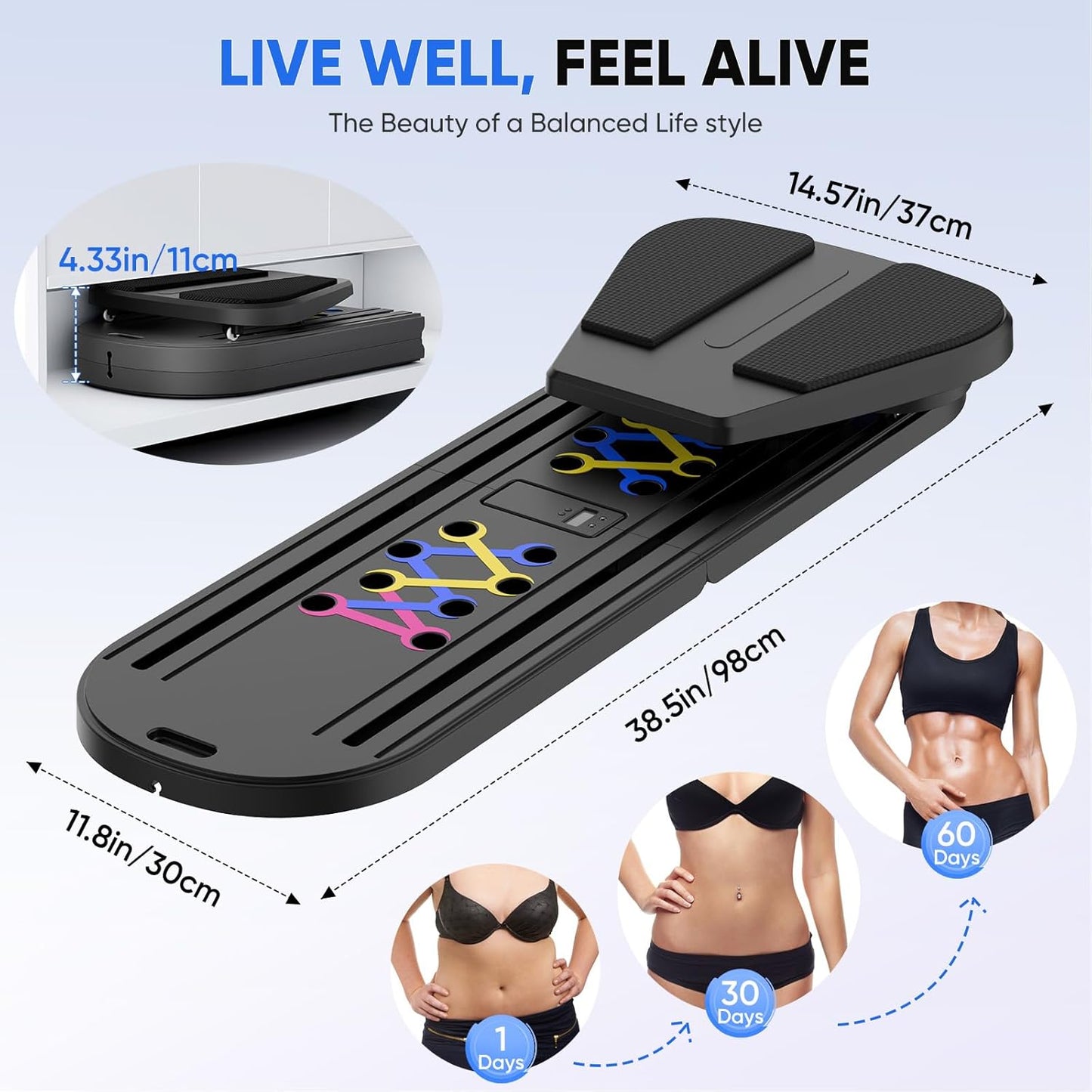 Pilates Reformer Machine, 5 In1 Multifunctional Abdominal Board with LED Counter, Automatic Rebound Roller, Ab Roller Board Full-Body Workout Trainer, for Home Pilates & Core Workou