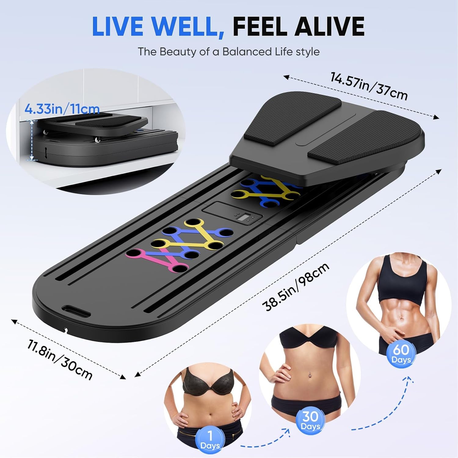 Pilates Reformer Machine, 5 In1 Multifunctional Abdominal Board with LED Counter, Automatic Rebound Roller, Ab Roller Board Full-Body Workout Trainer, for Home Pilates & Core Workou