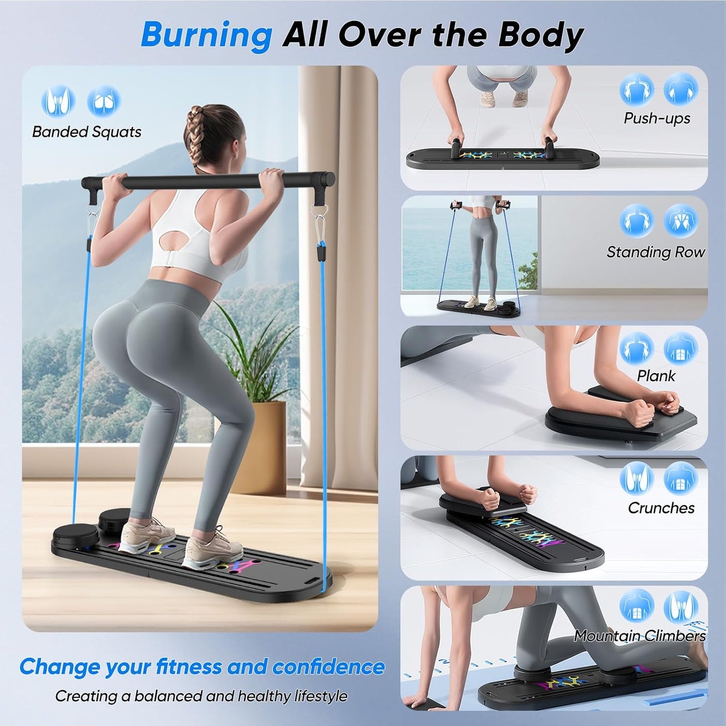 Pilates Reformer Machine, 5 In1 Multifunctional Abdominal Board with LED Counter, Automatic Rebound Roller, Ab Roller Board Full-Body Workout Trainer, for Home Pilates & Core Workou