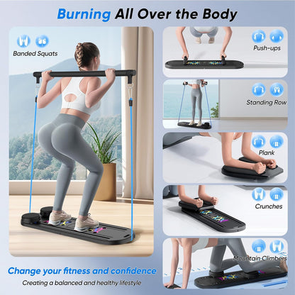Pilates Reformer Machine, 5 In1 Multifunctional Abdominal Board with LED Counter, Automatic Rebound Roller, Ab Roller Board Full-Body Workout Trainer, for Home Pilates & Core Workou