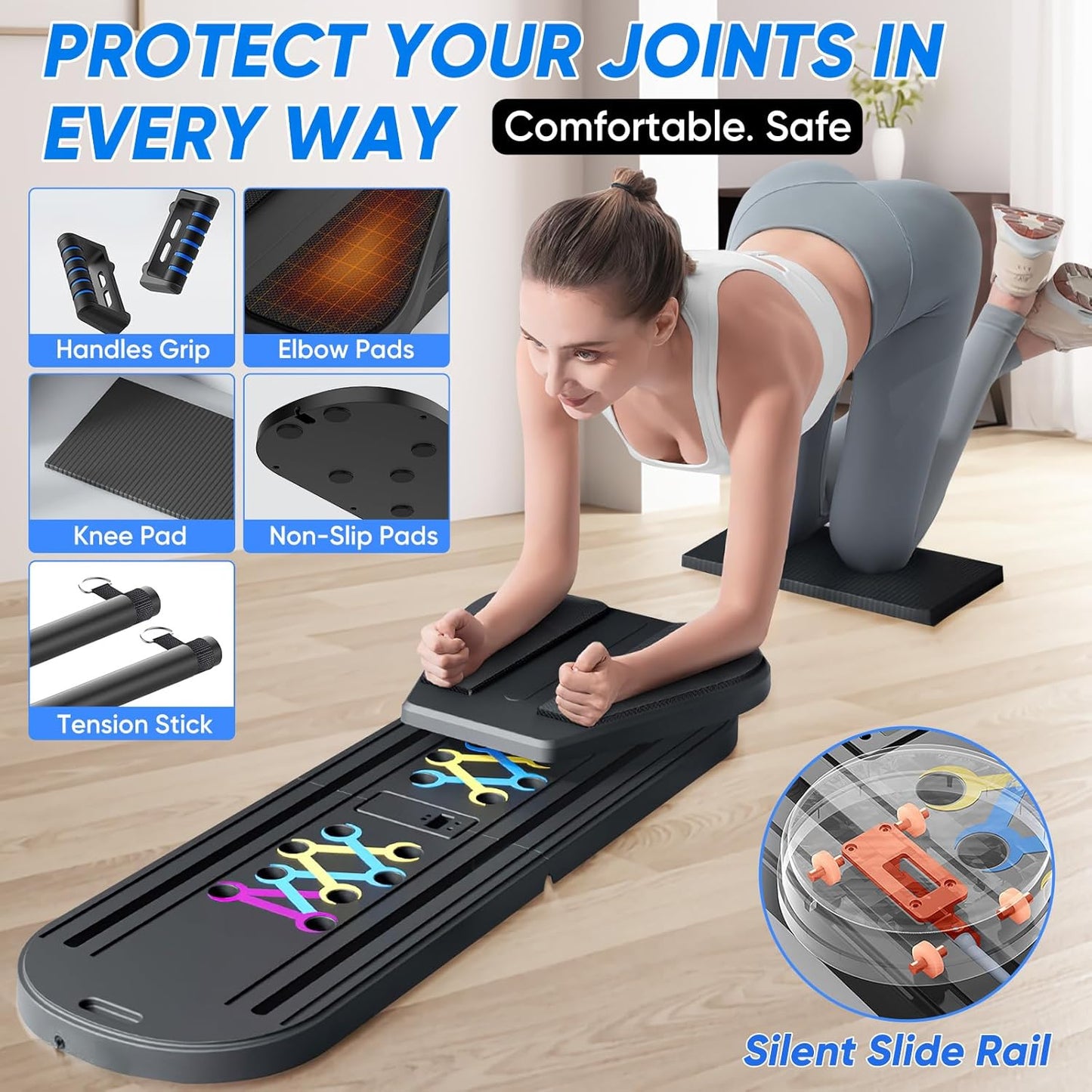 Pilates Reformer Machine, 5 In1 Multifunctional Abdominal Board with LED Counter, Automatic Rebound Roller, Ab Roller Board Full-Body Workout Trainer, for Home Pilates & Core Workou