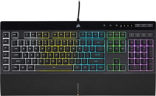K55 RGB PRO - Dynamic RGB Backlighting - Six Macro Keys with Elgato Stream Deck Software Integration - IP42 Dust and Spill Resistant - Detachable Palm Rest - Dedicated Media and Volume Keys