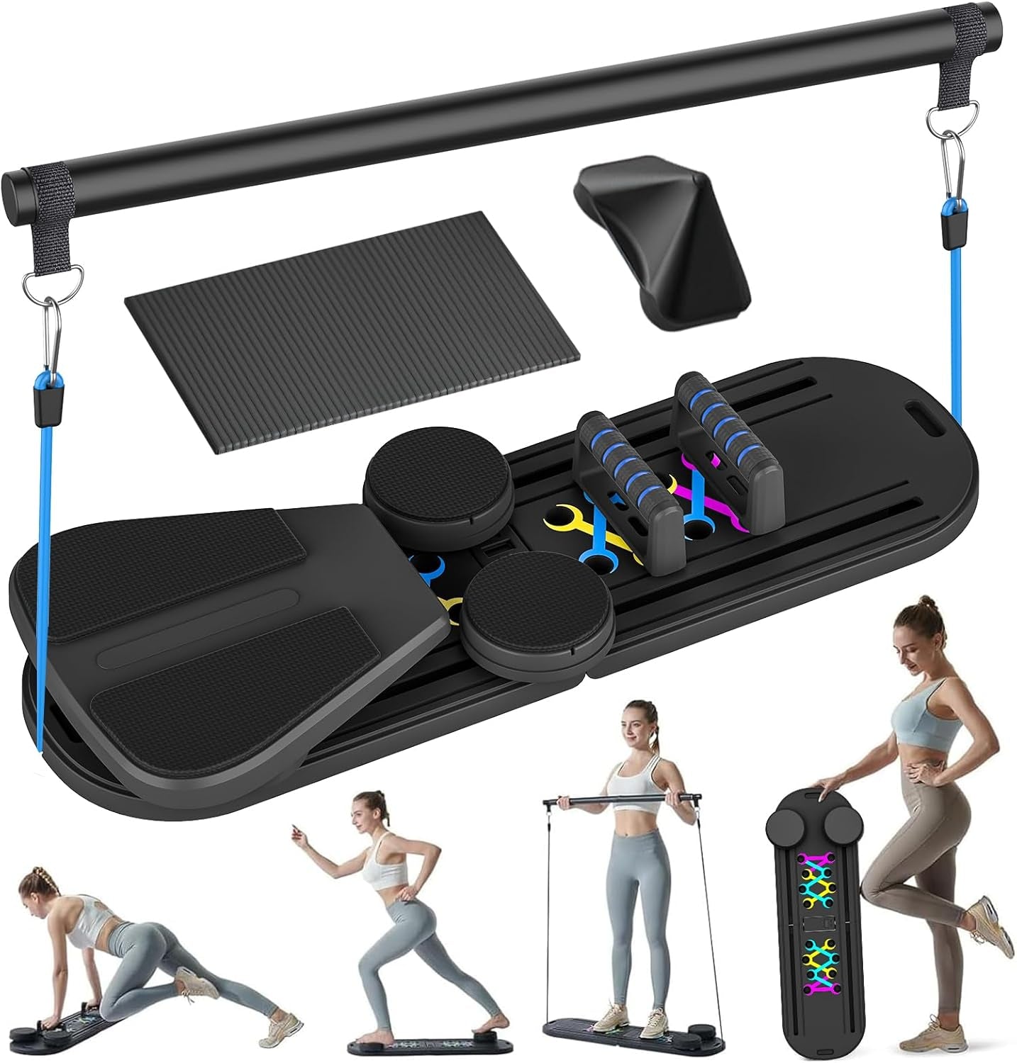 Pilates Reformer Machine, 5 In1 Multifunctional Abdominal Board with LED Counter, Automatic Rebound Roller, Ab Roller Board Full-Body Workout Trainer, for Home Pilates & Core Workou